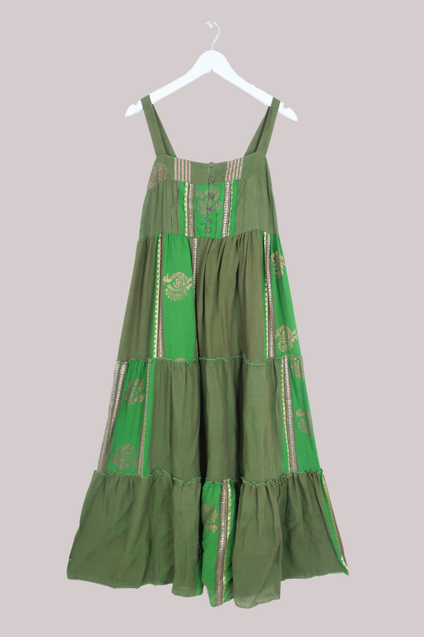 Amelia Vintage Cotton Maxi Dress - Woodland Patchwork - Size M/L