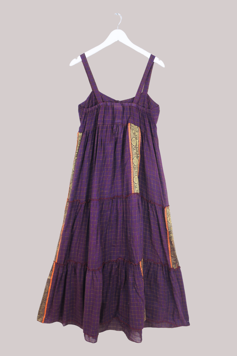 Amelia Vintage Cotton Maxi Dress - Deep Mulberry Check - Size M/L