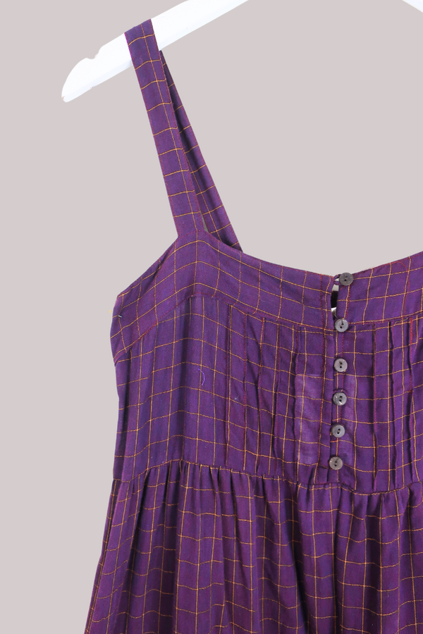 Amelia Vintage Cotton Maxi Dress - Deep Mulberry Check - Size M/L