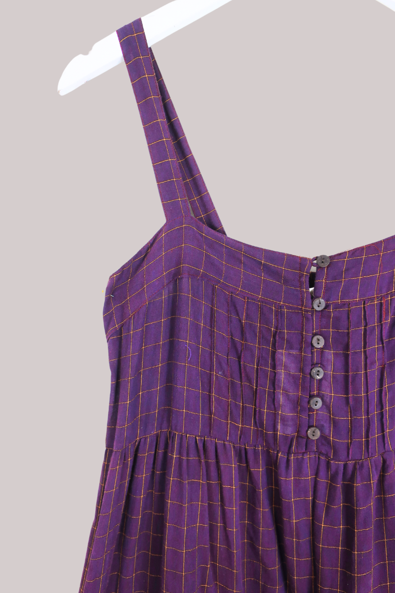 Amelia Vintage Cotton Maxi Dress - Deep Mulberry Check - Size M/L