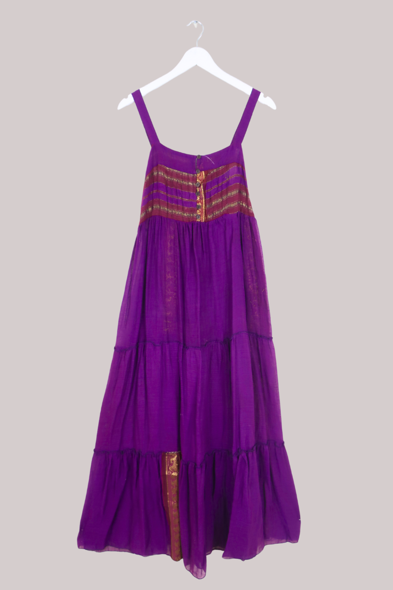 Amelia Vintage Cotton Maxi Dress - Vibrant Purple Patchwork - Size XS/S