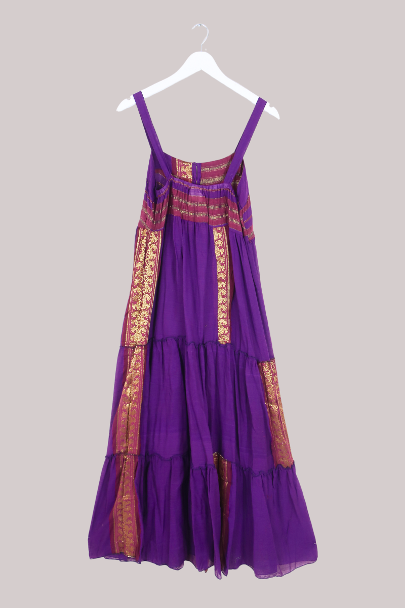 Amelia Vintage Cotton Maxi Dress - Vibrant Purple Patchwork - Size XS/S