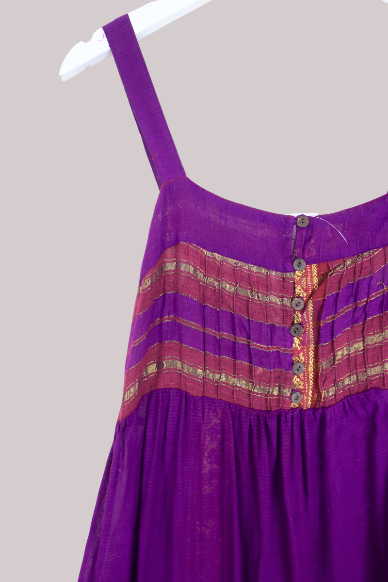 Amelia Vintage Cotton Maxi Dress - Vibrant Purple Patchwork - Size XS/S