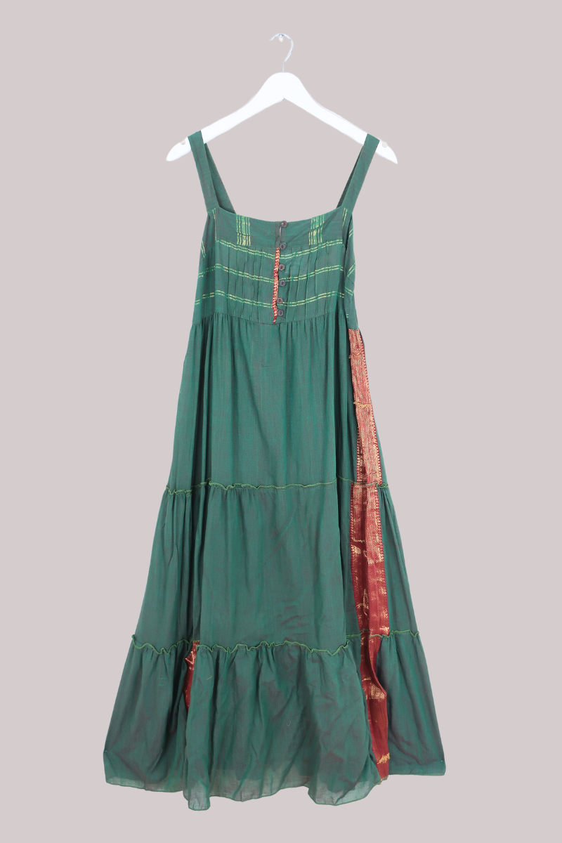 Amelia Vintage Cotton Maxi Dress - Pine Patchwork - Size M/L