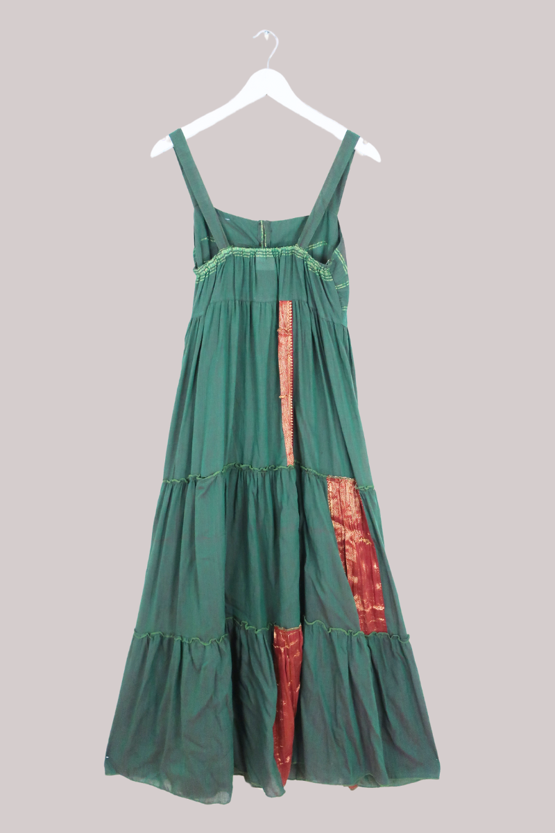 Amelia Vintage Cotton Maxi Dress - Pine Patchwork - Size M/L