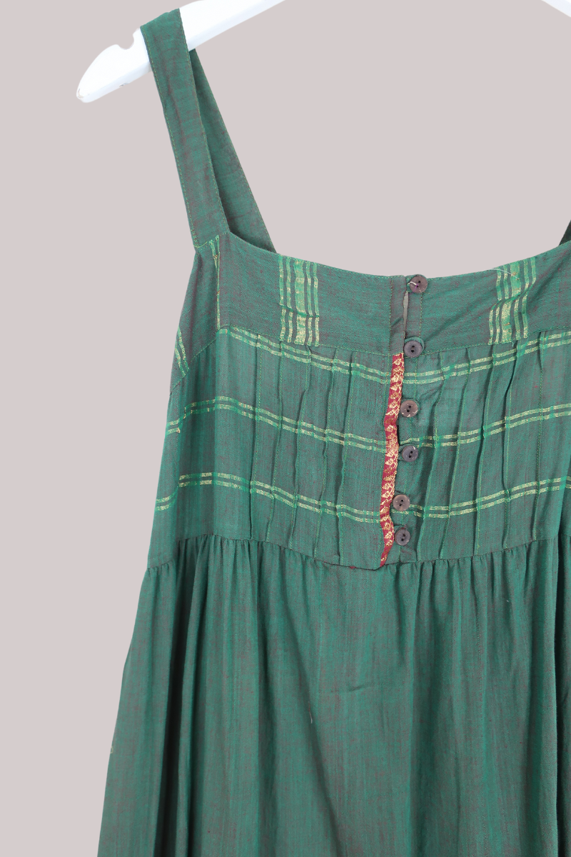 Amelia Vintage Cotton Maxi Dress - Pine Patchwork - Size M/L