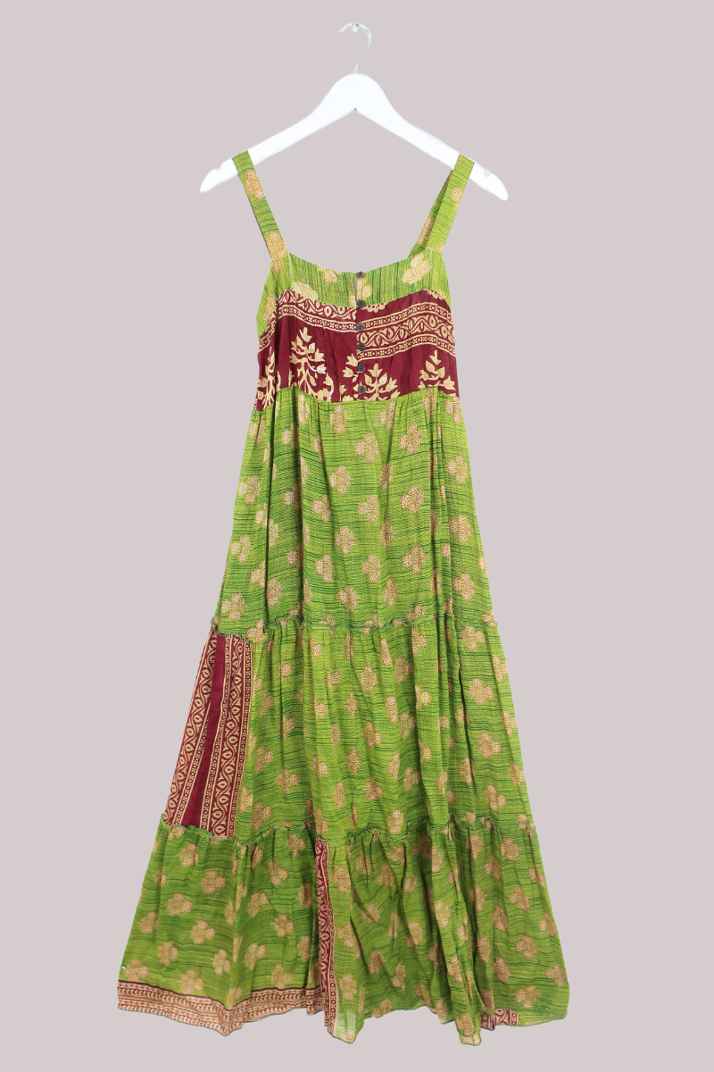Amelia Vintage Cotton Maxi Dress - Spring Green Lotus - Size XS/S