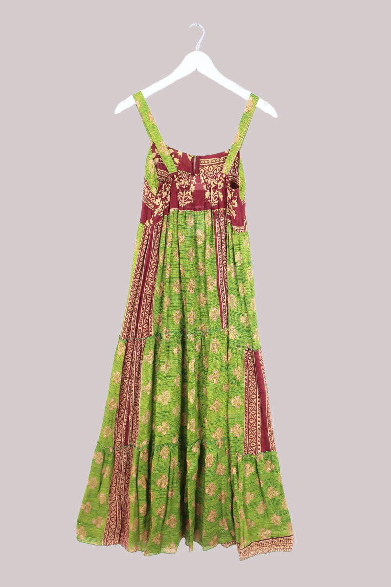 Amelia Vintage Cotton Maxi Dress - Spring Green Lotus - Size XS/S