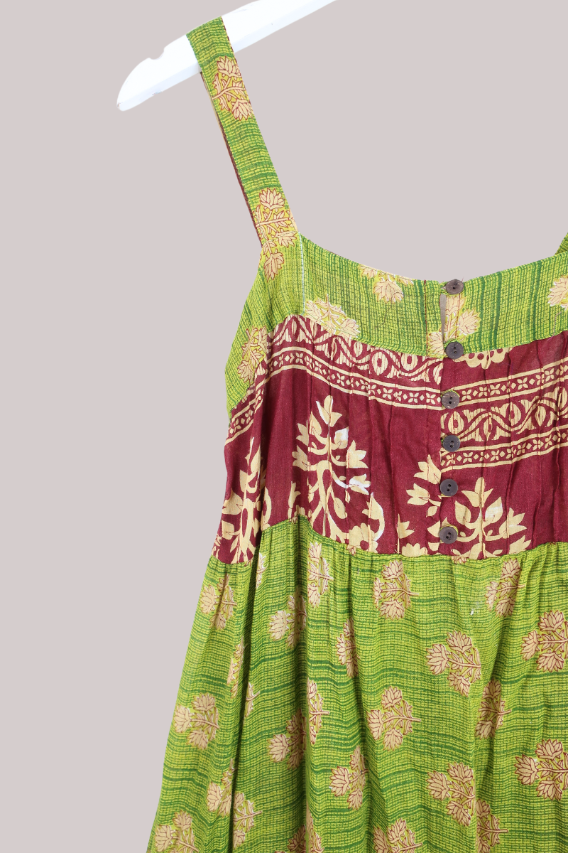 Amelia Vintage Cotton Maxi Dress - Spring Green Lotus - Size XS/S