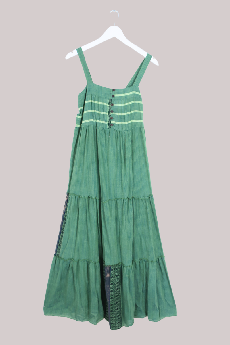Amelia Vintage Cotton Maxi Dress - Eucalyptus Stripe - Size XS/S