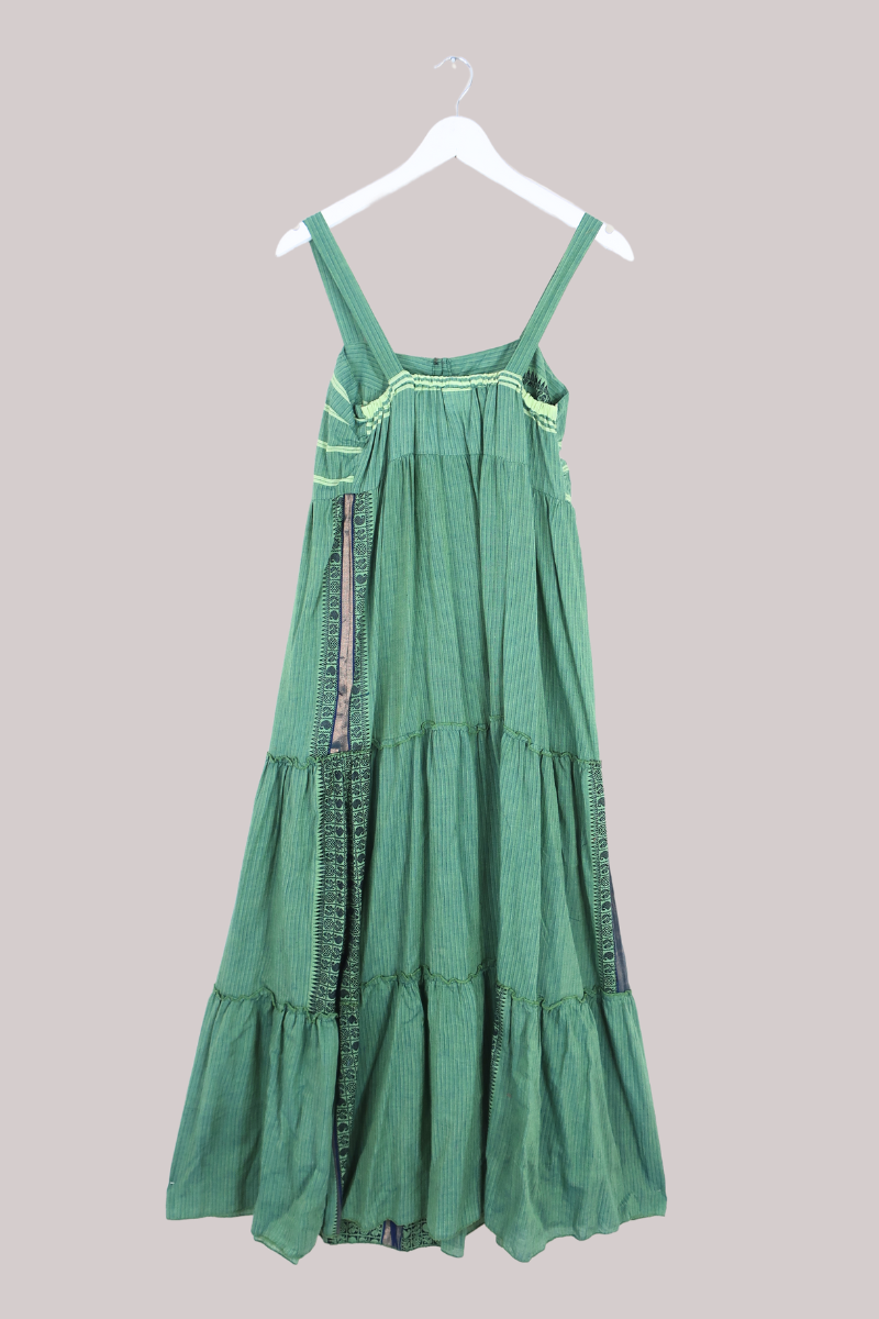Amelia Vintage Cotton Maxi Dress - Eucalyptus Stripe - Size XS/S