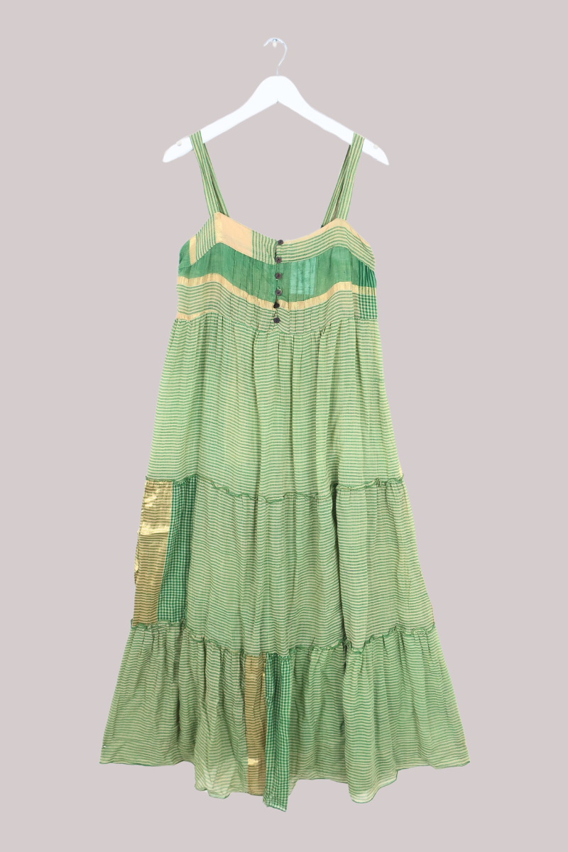 Amelia Vintage Cotton Maxi Dress - Pistachio Stripe - Size M/L
