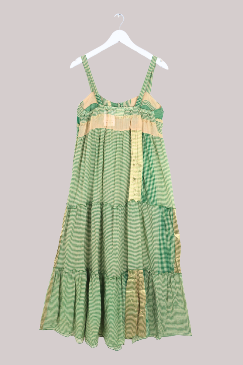 Amelia Vintage Cotton Maxi Dress - Pistachio Stripe - Size M/L