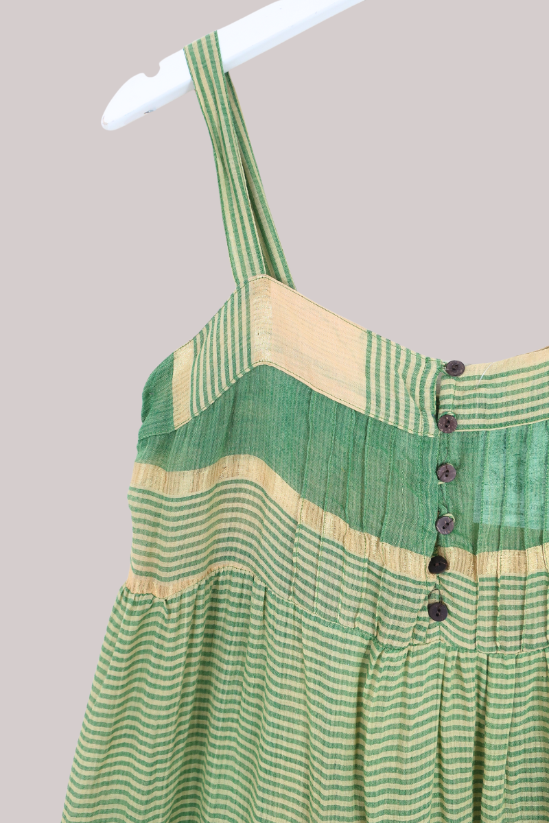 Amelia Vintage Cotton Maxi Dress - Pistachio Stripe - Size M/L