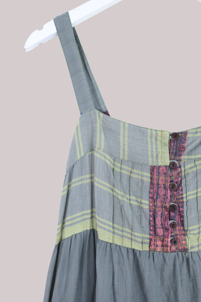 Amelia Vintage Cotton Maxi Dress - Pebble Patchwork - Size M/L