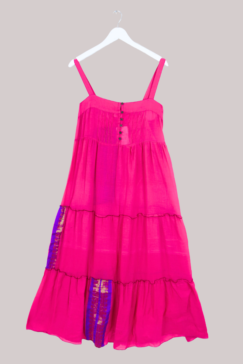 Amelia Vintage Cotton Maxi Dress - Flamingo Pink - Size M/L