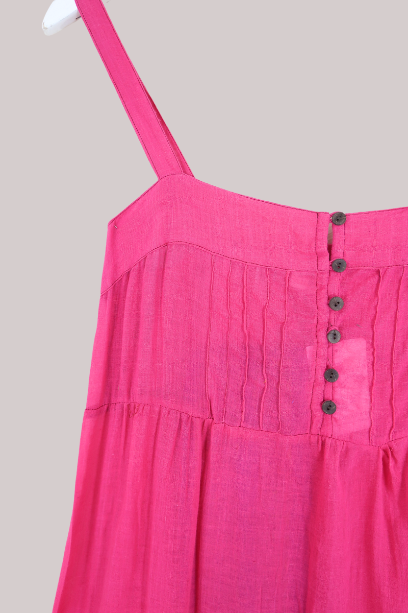 Amelia Vintage Cotton Maxi Dress - Flamingo Pink - Size M/L