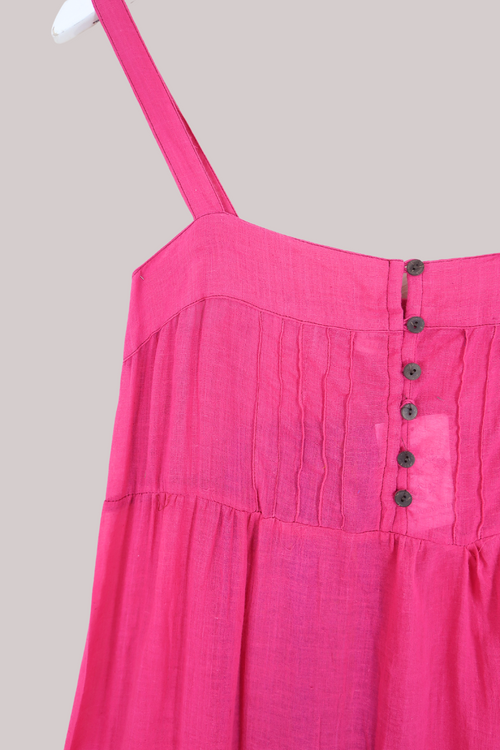 Amelia Vintage Cotton Maxi Dress - Flamingo Pink - Size M/L