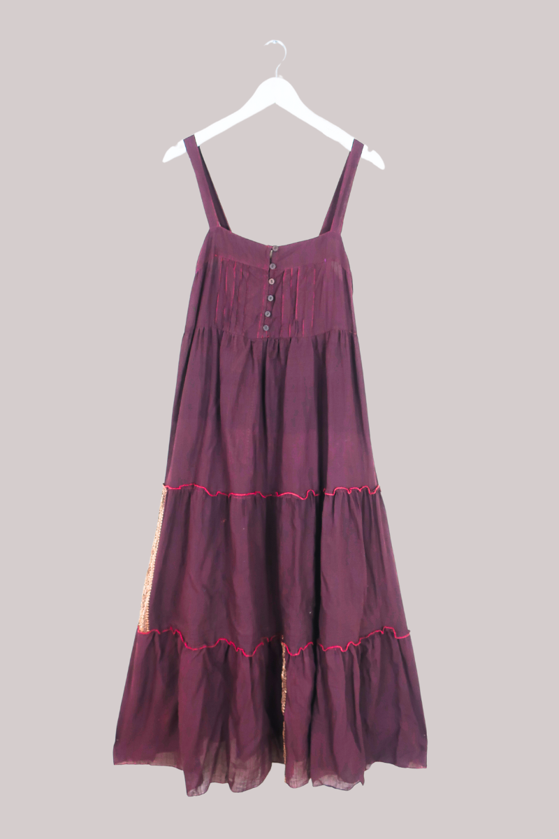 Amelia Vintage Cotton Maxi Dress - Burgundy & Gold - Size M/L