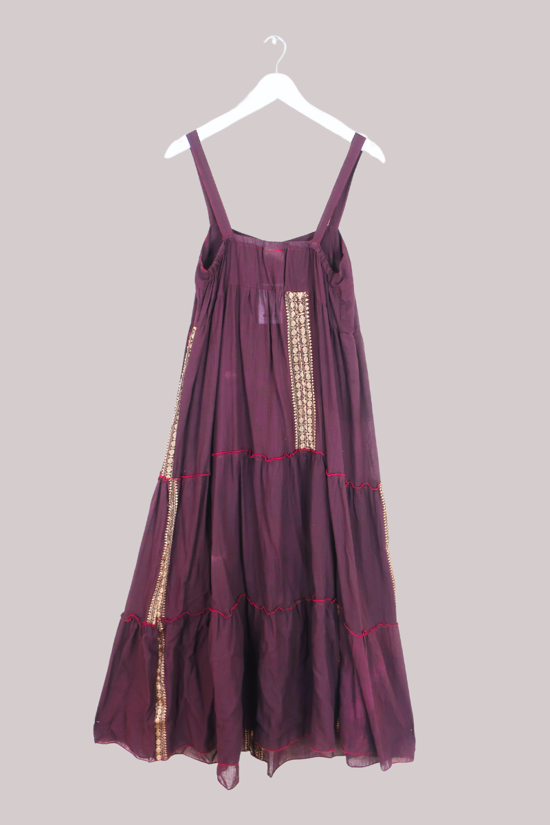 Amelia Vintage Cotton Maxi Dress - Burgundy & Gold - Size M/L