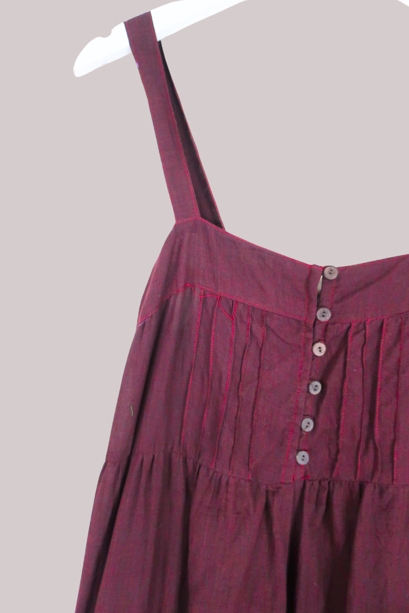 Amelia Vintage Cotton Maxi Dress - Burgundy & Gold - Size M/L