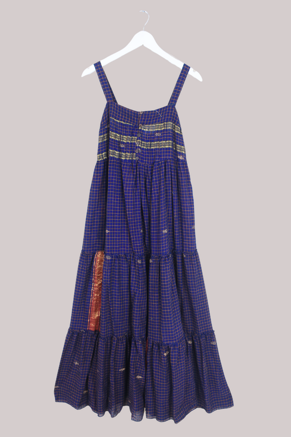 Amelia Vintage Cotton Maxi Dress - Night Sky Check - Size XS/S