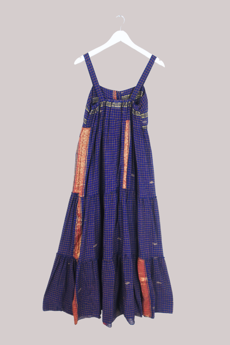 Amelia Vintage Cotton Maxi Dress - Night Sky Check - Size XS/S