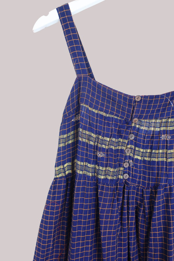 Amelia Vintage Cotton Maxi Dress - Night Sky Check - Size XS/S