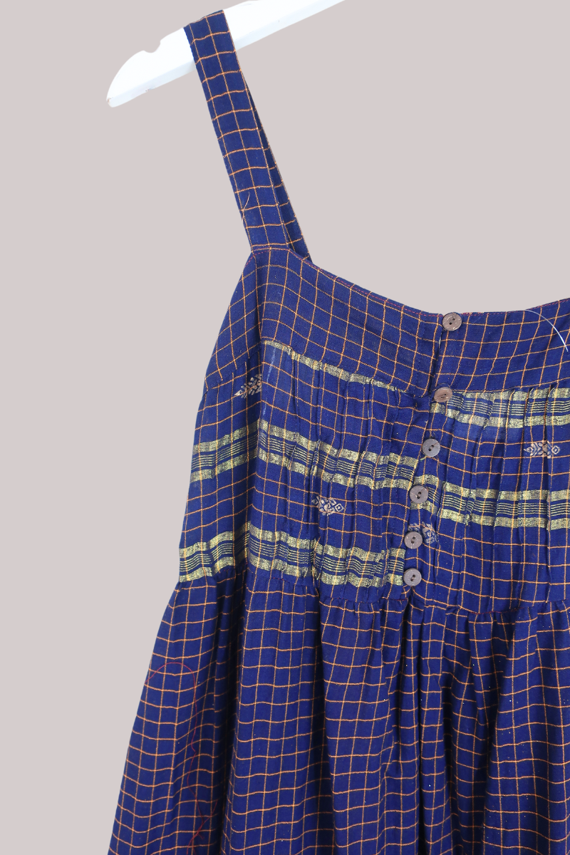 Amelia Vintage Cotton Maxi Dress - Night Sky Check - Size XS/S