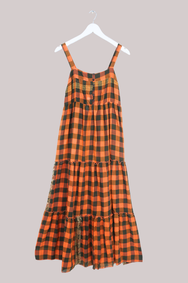 Amelia Vintage Cotton Maxi Dress - Turmeric & Sage Check - Size M/L