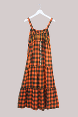 Amelia Vintage Cotton Maxi Dress - Turmeric & Sage Check - Size M/L