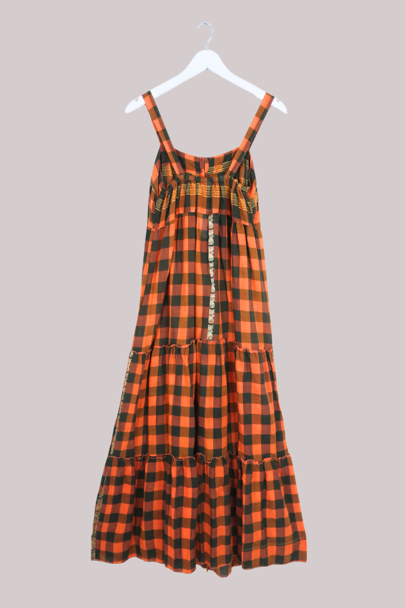 Amelia Vintage Cotton Maxi Dress - Turmeric & Sage Check - Size M/L