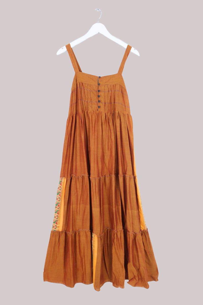 Amelia Vintage Cotton Maxi Dress - Sunset Orange - Size XS/S