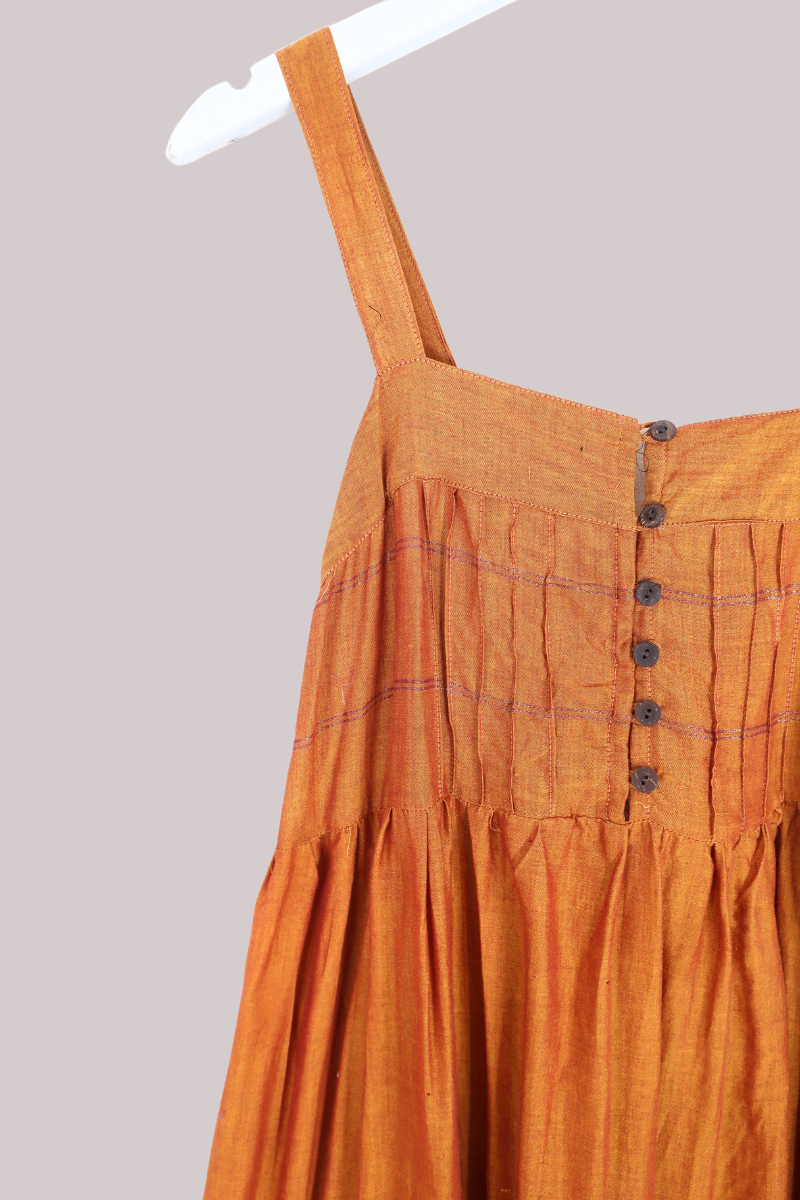 Amelia Vintage Cotton Maxi Dress - Sunset Orange - Size XS/S