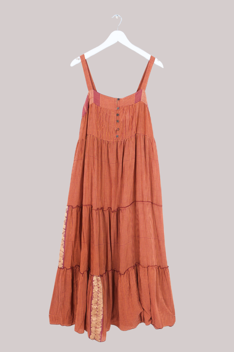 Amelia Vintage Cotton Maxi Dress - Clementine & Grape Gingham - Size M/L