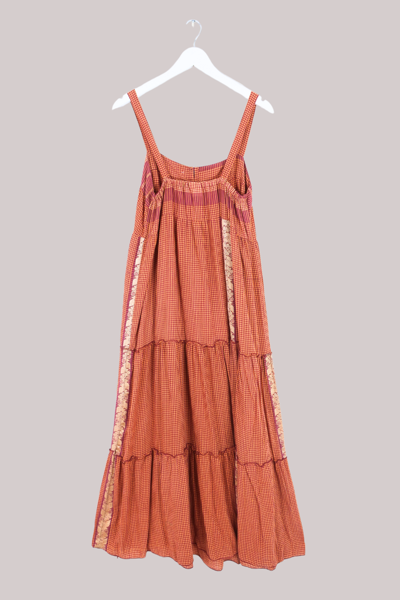 Amelia Vintage Cotton Maxi Dress - Clementine & Grape Gingham - Size M/L