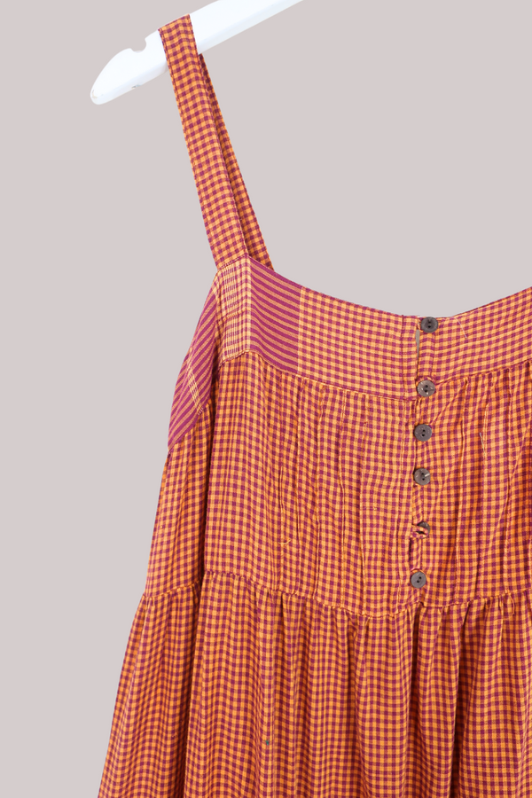 Amelia Vintage Cotton Maxi Dress - Clementine & Grape Gingham - Size M/L