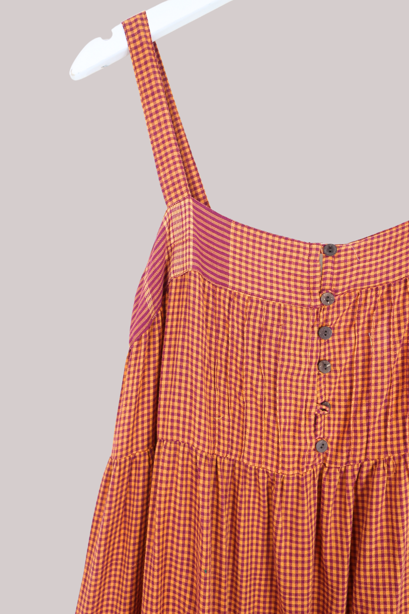 Amelia Vintage Cotton Maxi Dress - Clementine & Grape Gingham - Size M/L