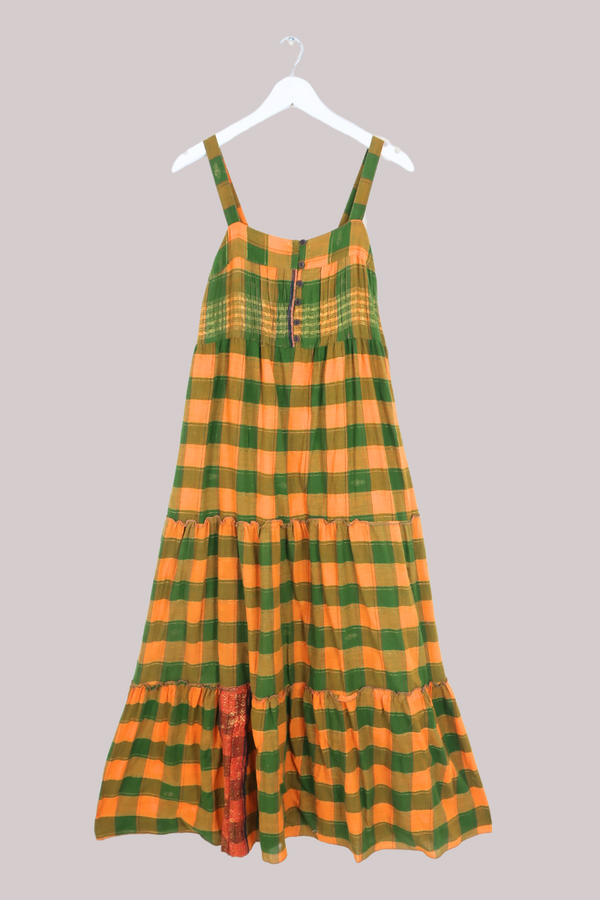 Amelia Vintage Cotton Maxi Dress - Ginger & Lime - Size M/L