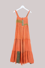 Amelia Vintage Cotton Maxi Dress - Clementine & Green Check - Size XS/S