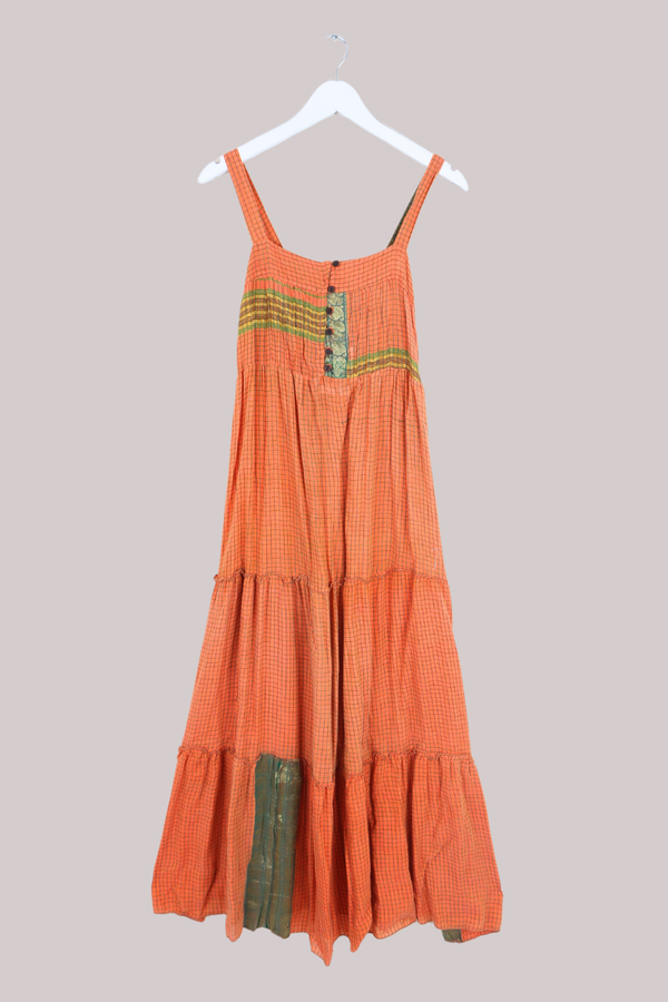 Amelia Vintage Cotton Maxi Dress - Clementine & Green Check - Size XS/S