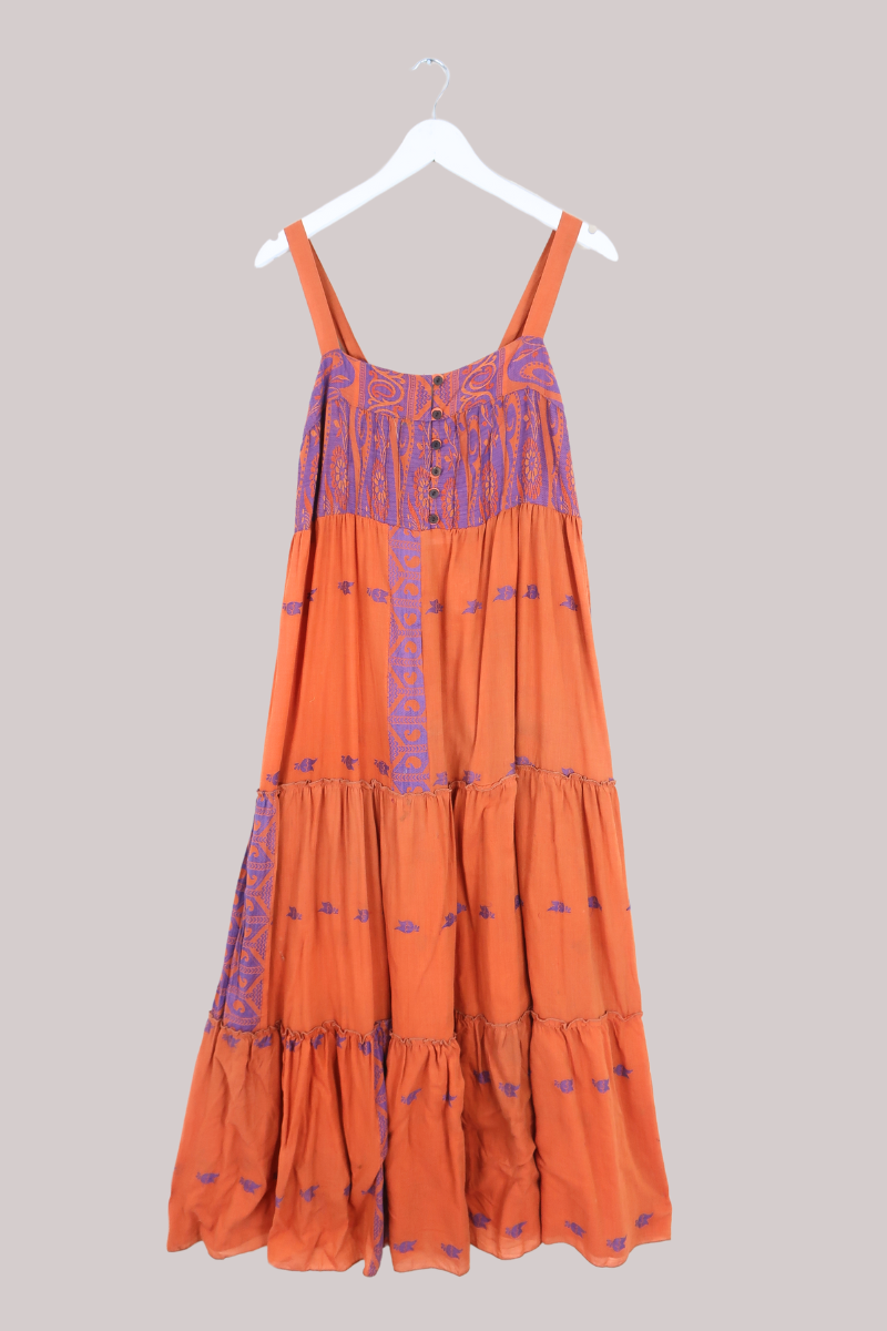 Amelia Vintage Cotton Maxi Dress - Saffron & Lavender - Size M/L