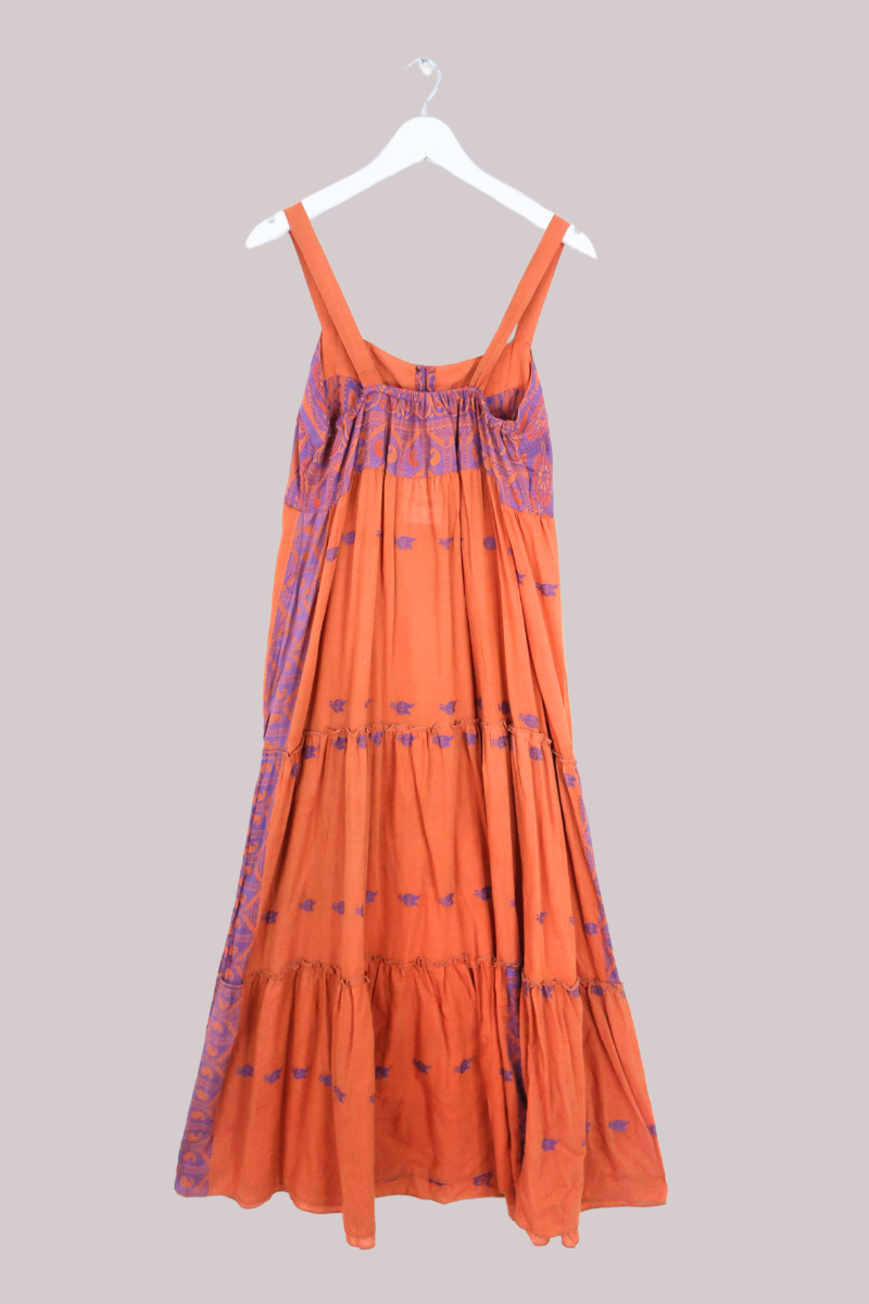 Amelia Vintage Cotton Maxi Dress - Saffron & Lavender - Size M/L