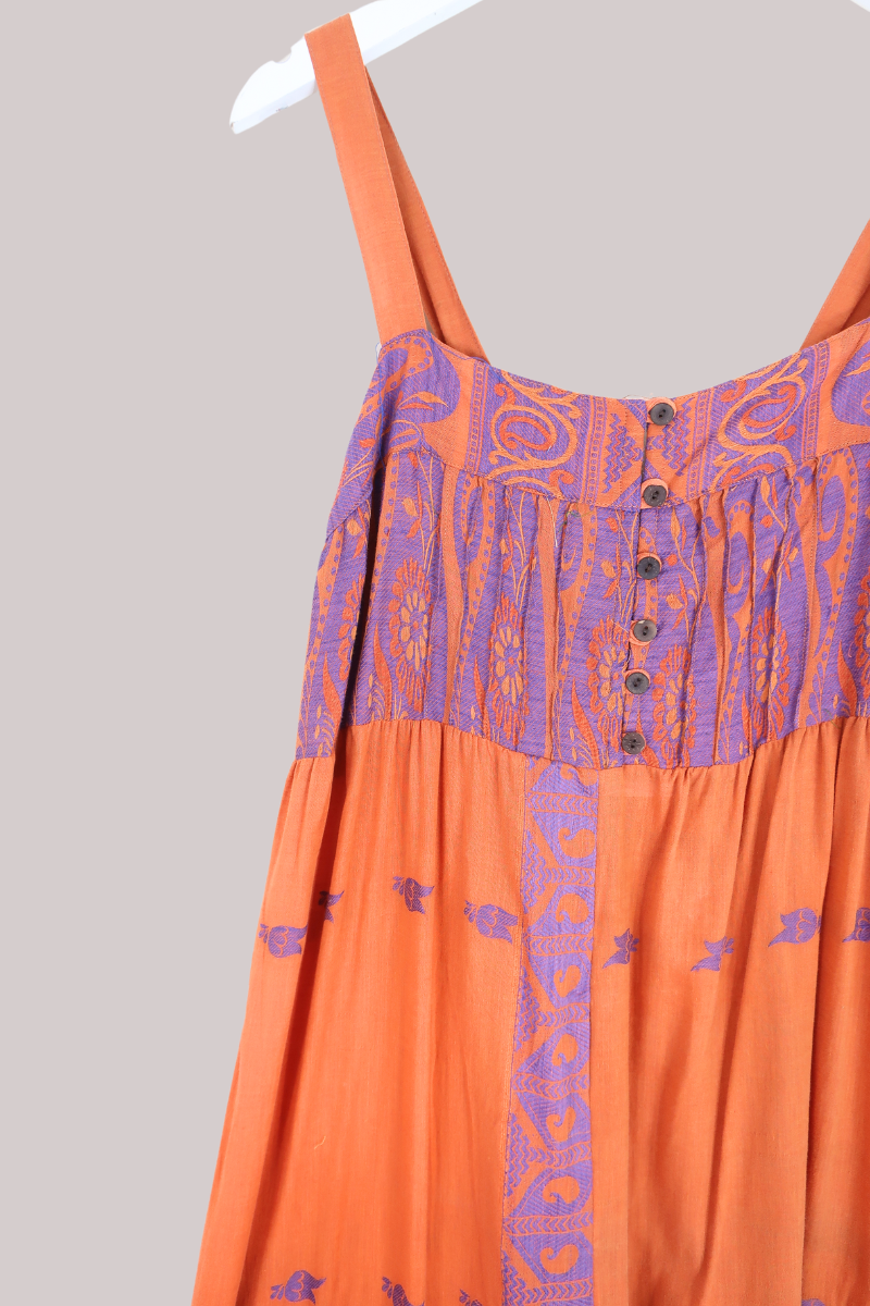 Amelia Vintage Cotton Maxi Dress - Saffron & Lavender - Size M/L