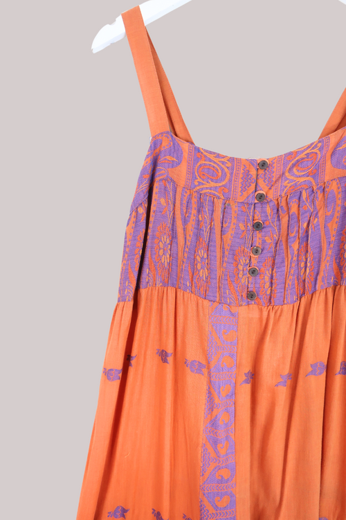 Amelia Vintage Cotton Maxi Dress - Saffron & Lavender - Size M/L