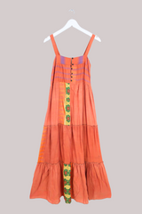 Amelia Vintage Cotton Maxi Dress - Dusky Orange Patchwork - Size M/L