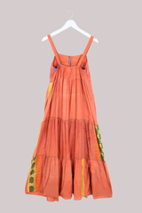 Amelia Vintage Cotton Maxi Dress - Dusky Orange Patchwork - Size M/L