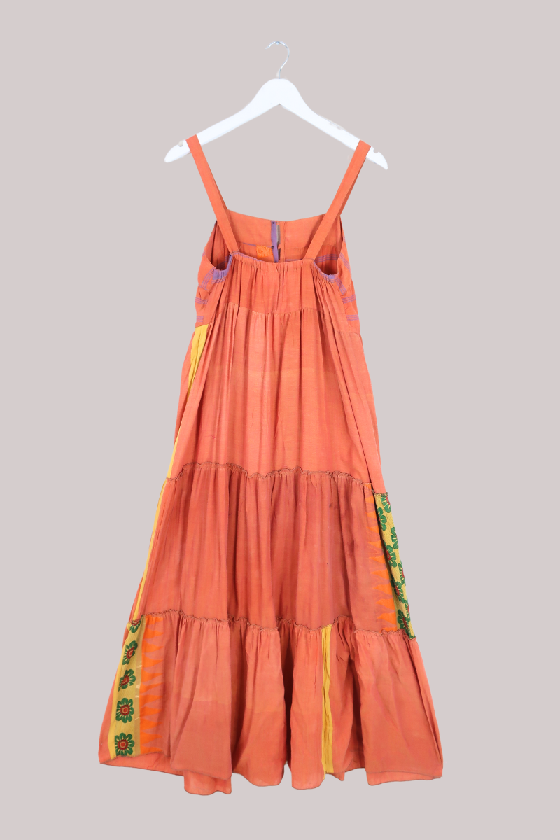 Amelia Vintage Cotton Maxi Dress - Dusky Orange Patchwork - Size M/L
