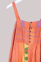 Amelia Vintage Cotton Maxi Dress - Dusky Orange Patchwork - Size M/L