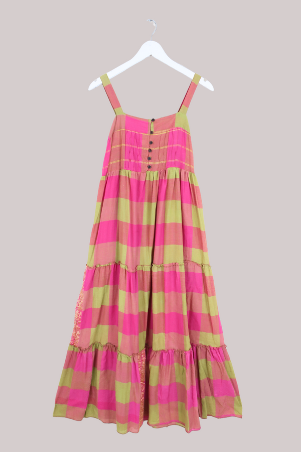 Amelia Vintage Cotton Maxi Dress - Fruit Salad Check - Size XS/S